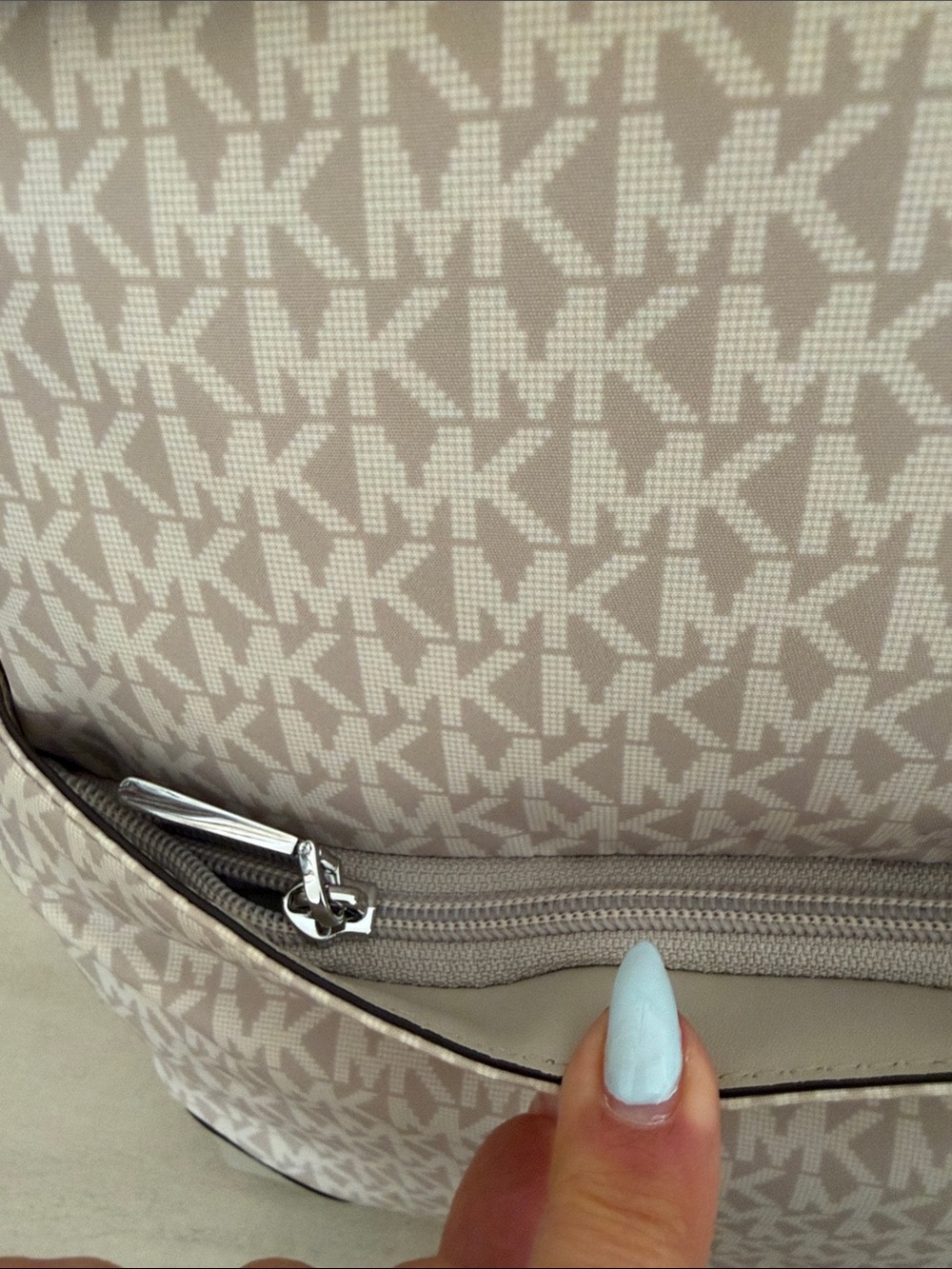 Michael Kors Beige MK woven Logo Backpack with Silver Accents - Picture 6 of 12